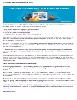 What is required to Apply for a Short Term Loans Online
