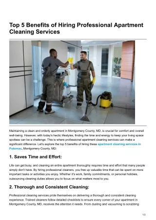 Top 5 Benefits of Hiring Professional Apartment Cleaning Services