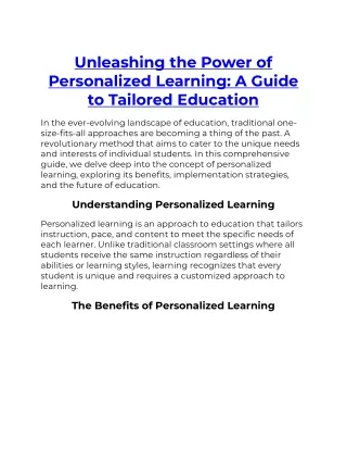 Unleashing the Power of Personalized Learning A Guide to Tailored Education