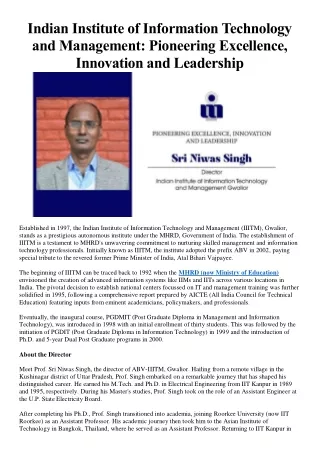 Indian Institute of Information Technology and Management Pioneering Excellence, Innovation and Leadership