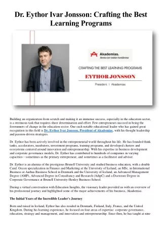 Dr. Eythor Ivar Jonsson Crafting the Best Learning Programs