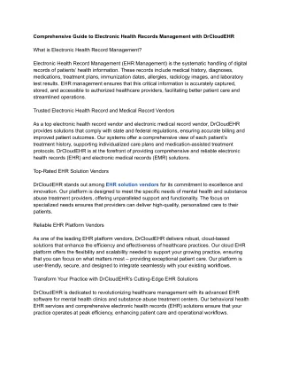 Comprehensive Guide to Electronic Health Records Management with DrCloudEHR