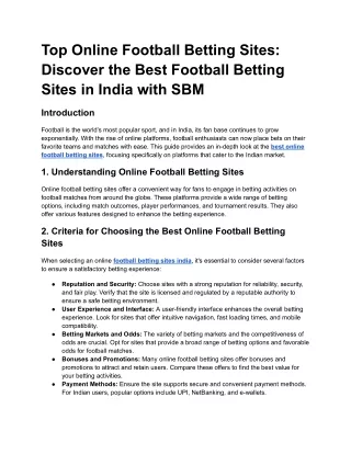 Top Online Football Betting Sites_ Discover the Best Football Betting Sites in India with SBM