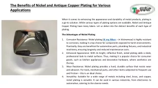 The Benefits of Nickel and Antique Copper Plating for Various Applications