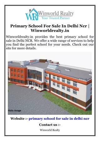 Primary School For Sale In Delhi Ncr  Winworldrealty.in