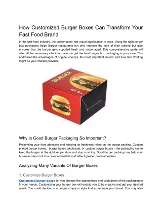 How Customized Burger Boxes Can Transform Your Fast Food Brand