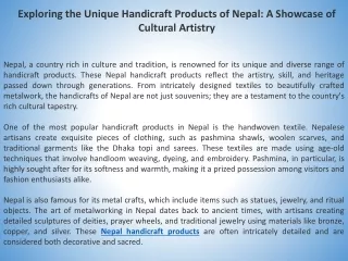 Exploring the Unique Handicraft Products of Nepal A Showcase of Cultural Artistry