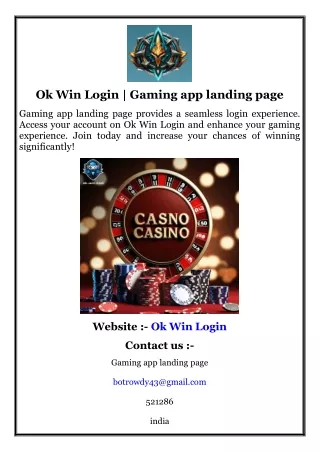 Ok Win Login  Gaming app landing page