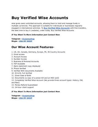 Fastest Way To Buy Verified Wise Accounts in Online