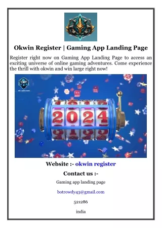 Okwin Register  Gaming App Landing Page