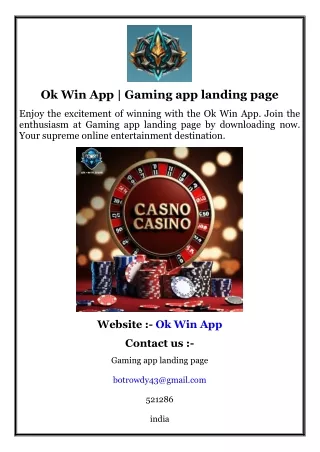 Ok Win App  Gaming app landing page