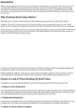 Choosing the Right Different Colors for Your Roof: Aesthetic as well as Practica