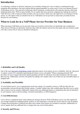 What to Look for in a VoIP Phone Service Provider for Your Business