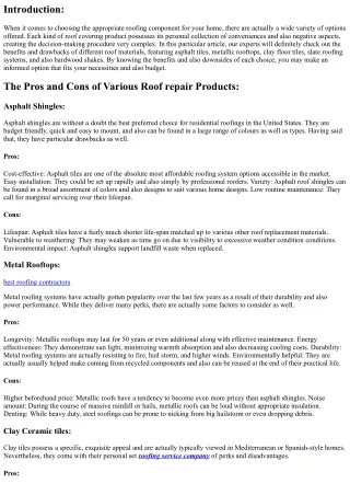 The Pros and Cons of Different Roofing Products