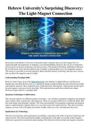 Hebrew University's Surprising Discovery The Light-Magnet Connection