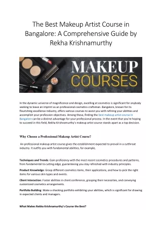 Best Makeup Artist Course in Bangalore