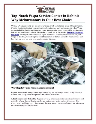 Vespa Service Center in Rohini: Quality You Can Trust