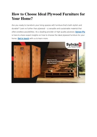 How to Choose Ideal Plywood Furniture for Your Home