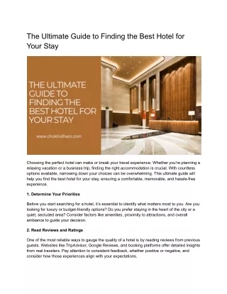 The Ultimate Guide to Finding the Best Hotel for Your Stay