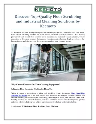 Quality Floor Scrubbing and Industrial Cleaning Solutions by Keemot