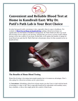 Convenient Blood Test at Home in Kandivali East