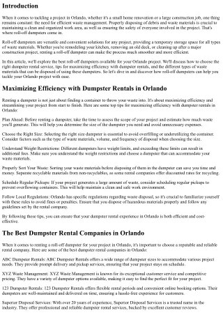 The Best Roll-Off Dumpsters for Your Orlando Project