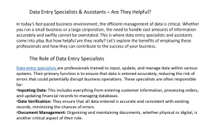 Data Entry Specialists & Assistants – Are They Helpful? By DataXpertz