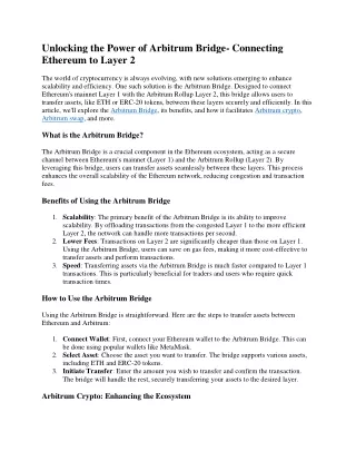 Unlocking the Power of Arbitrum Bridge- Connecting Ethereum to Layer 2