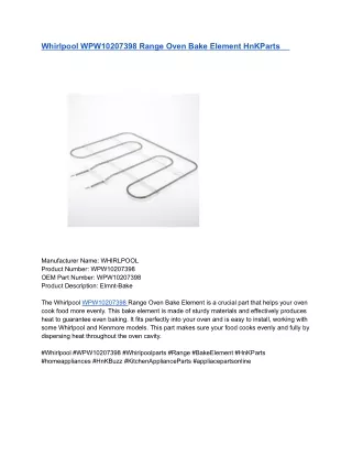 Whirlpool WPW10207398 Range Oven Bake Element HnKParts