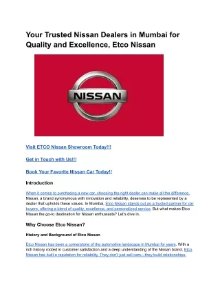 Your Trusted Nissan Dealers in Mumbai for Quality and Excellence, Etco Nissan