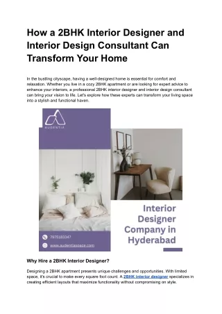 How a 2BHK Interior Designer and Interior Design Consultant Can Transform Your Home