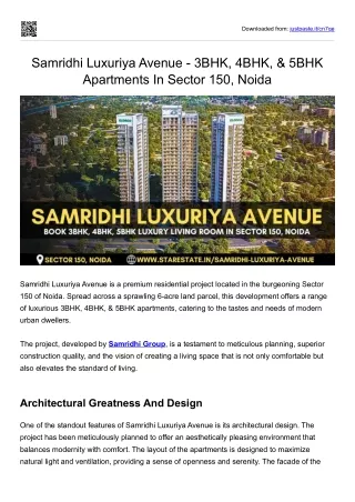 Samridhi Luxuriya Avenue - 3BHK, 4BHK, & 5BHK Apartments In Sector 150, Noida