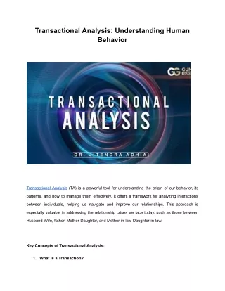 Transactional Analysis: Understanding Human Behavior