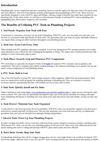 The Benefits of Using PVC Tools in Plumbing Projects