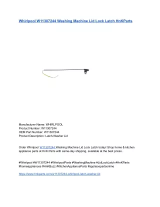 Whirlpool W11307244 Washing Machine Lid Lock Latch HnKParts