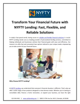 Transform Your Financial Future with NYFTY Lending Fast, Flexible, and Reliable Solutions