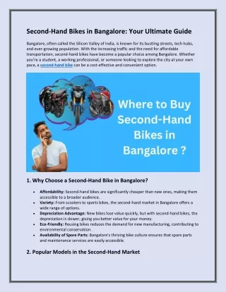 Second-Hand Bikes in Bangalore Your Ultimate Guide