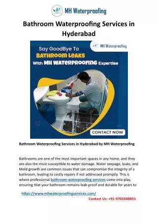 Bathroom Waterproofing Services in Hyderabad