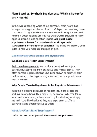 Plant-Based vs. Synthetic Supplements Which is Better for Brain Health