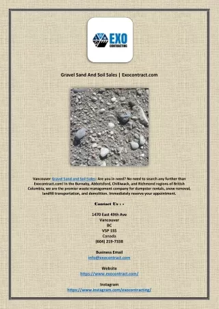 Gravel Sand And Soil Sales | Exocontract.com