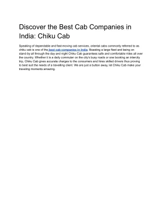 Discover the Best Cab Companies in India: Chiku Cab