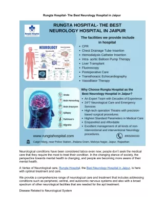 Rungta Hospital- The Best Neurology Hospital in Jaipur