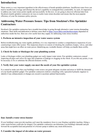 Addressing Water Pressure Issues: Tips from Stockton's Fire Sprinkler Contractor