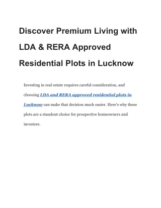 Discover Premium Living with LDA & RERA Approved Residential Plots in Lucknow