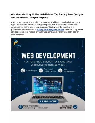 Get More Visibility Online with Noida's Top Shopify Web Designer and WordPress Design Company