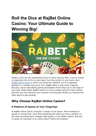 Roll the Dice at RajBet Online Casino_ Your Ultimate Guide to Winning Big