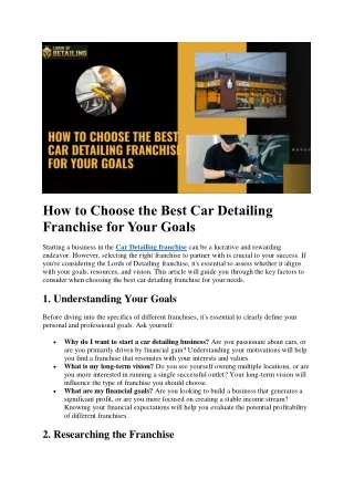 How to Choose the Best Car Detailing Franchise for Your Goals
