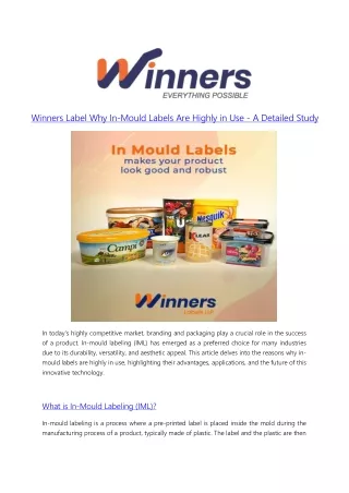 Winners Label Why In-Mould Labels Are Highly in Use - A Detailed Study