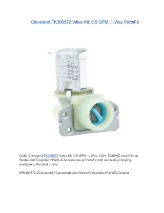 Cleveland FK300872 Valve Kit: 0.5 GPM, 1-Way, 120V, 50/60HZ | PartsFe