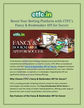 Grow Your Soccer Betting Platform with CTFC's Fancy & Bookmaker API